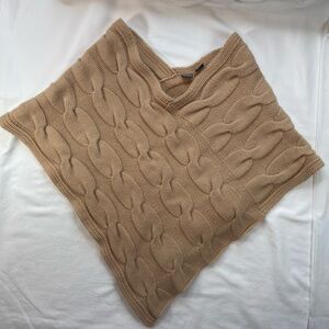 Cashmere Poncho Saks‎ Fifth Ave, Large Cable Knit Pattern, Beige,One Size